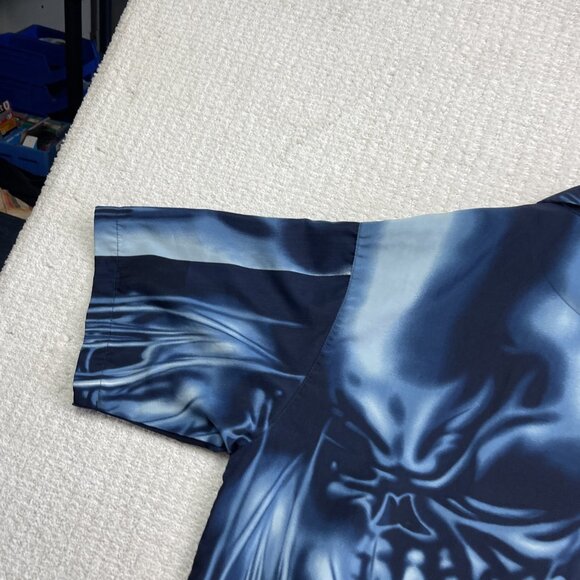 Y2K Urban Rags Skull Blue Flame AOP Shirt Black Men Sz 2XL Goth Cyber Punk Emo - Picture 16 of 16